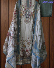 Cotton Digital Printed Unstitched Suit with Faux Mirror Highlighting