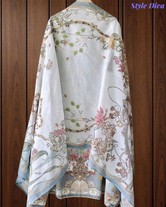 Cotton Digital Printed Unstitched Suit with Faux Mirror Highlighting