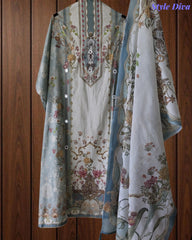 Cotton Digital Printed Unstitched Suit with Faux Mirror Highlighting