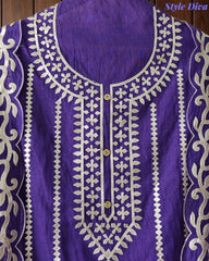 Mul Cotton Faux Leather Work Unstitched Suit Set for Women | Festive & Party Wear