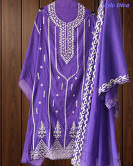 Mul Cotton Faux Leather Work Unstitched Suit Set for Women | Festive & Party Wear