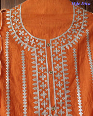 Mul Cotton Faux Leather Work Unstitched Suit Set for Women | Festive & Party Wear