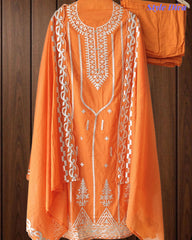 Mul Cotton Faux Leather Work Unstitched Suit Set for Women | Festive & Party Wear