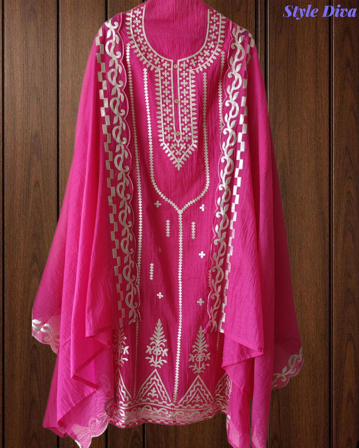 Mul Cotton Faux Leather Work Unstitched Suit Set for Women | Festive & Party Wear