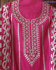Mul Cotton Faux Leather Work Unstitched Suit Set for Women | Festive & Party Wear