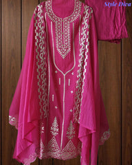 Mul Cotton Faux Leather Work Unstitched Suit Set for Women | Festive & Party Wear