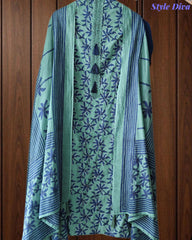 Cotton Printed Unstitched Suit Set with Overall Embroidery Highlights