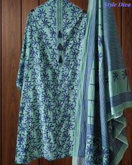 Cotton Printed Unstitched Suit Set with Overall Embroidery Highlights