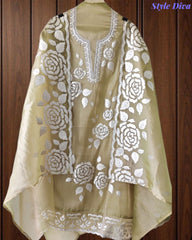 Designer Shimmer Tissue Suit with 3D Gotta Work for Festive Wear
