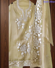 Designer Shimmer Tissue Suit with 3D Gotta Work for Festive Wear