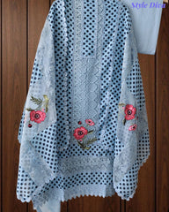 Linen Pakistani Style Unstitched Suit with Embroidery Work and Crochet Lacing