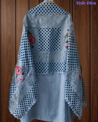 Linen Pakistani Style Unstitched Suit with Embroidery Work and Crochet Lacing