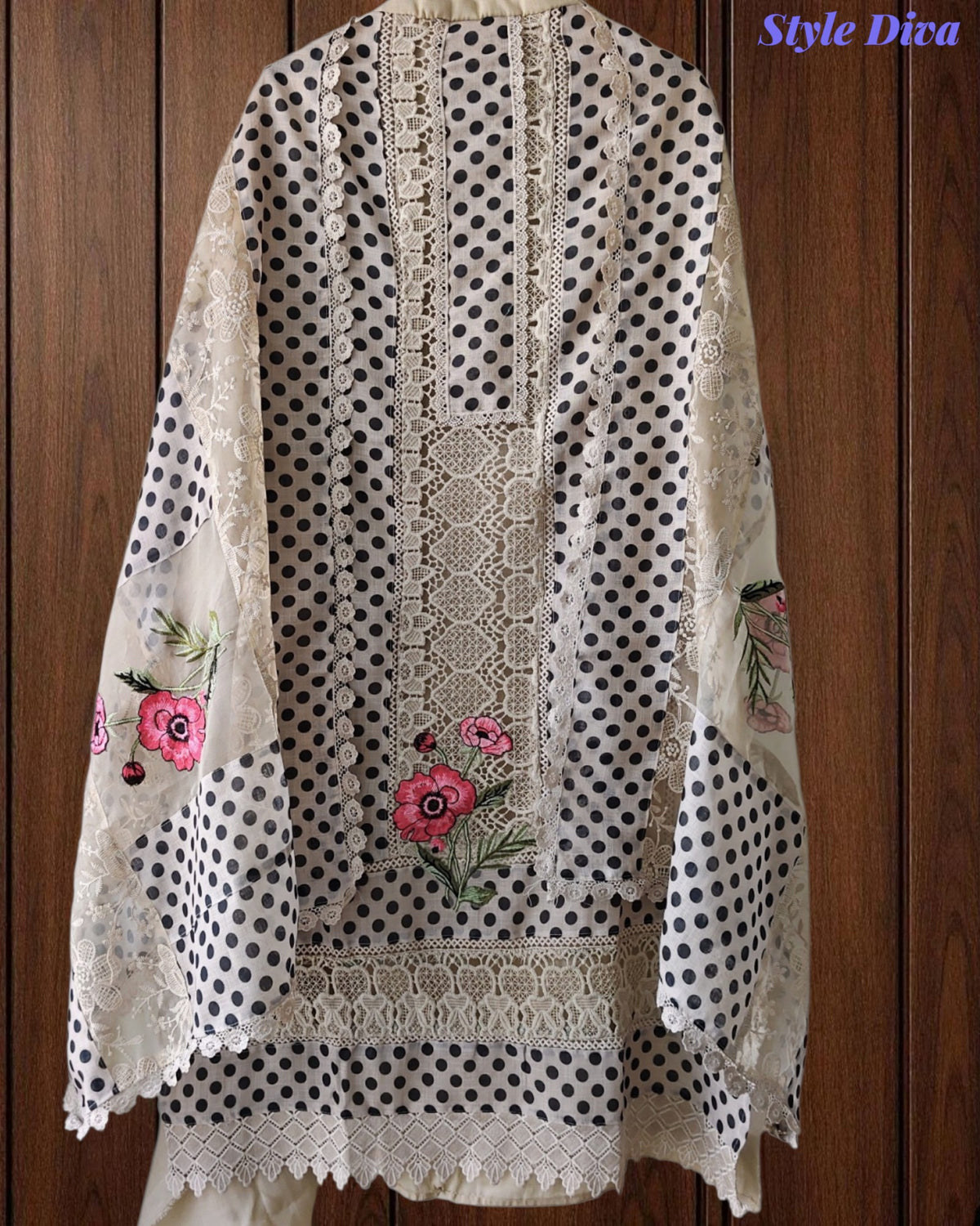 Linen Pakistani Style Unstitched Suit with Embroidery Work and Crochet Lacing