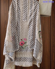 Linen Pakistani Style Unstitched Suit with Embroidery Work and Crochet Lacing