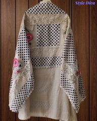 Linen Pakistani Style Unstitched Suit with Embroidery Work and Crochet Lacing