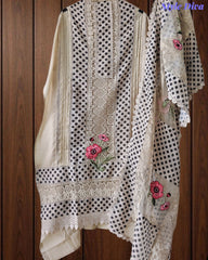 Linen Pakistani Style Unstitched Suit with Embroidery Work and Crochet Lacing