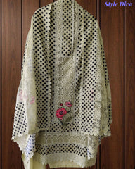 Linen Pakistani Style Unstitched Suit with Embroidery Work and Crochet Lacing