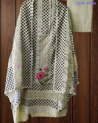 Linen Pakistani Style Unstitched Suit with Embroidery Work and Crochet Lacing