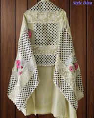 Linen Pakistani Style Unstitched Suit with Embroidery Work and Crochet Lacing