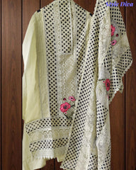 Linen Pakistani Style Unstitched Suit with Embroidery Work and Crochet Lacing