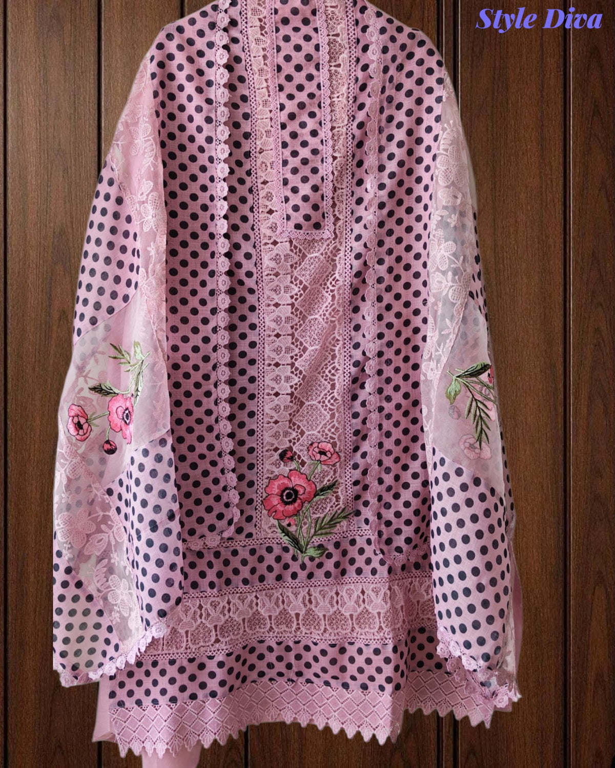 Linen Pakistani Style Unstitched Suit with Embroidery Work and Crochet Lacing