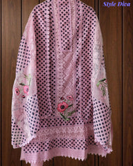 Linen Pakistani Style Unstitched Suit with Embroidery Work and Crochet Lacing