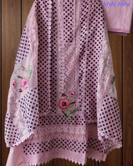 Linen Pakistani Style Unstitched Suit with Embroidery Work and Crochet Lacing