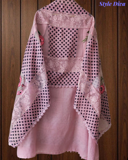 Linen Pakistani Style Unstitched Suit with Embroidery Work and Crochet Lacing