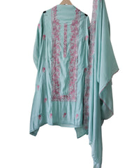 Mul Cotton Unstitched Suit Set with Overall Embroidery & Scalloped Dupatta