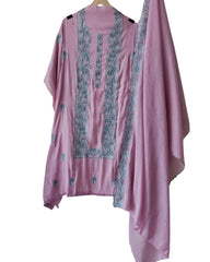 Mul Cotton Unstitched Suit Set with Overall Embroidery & Scalloped Dupatta