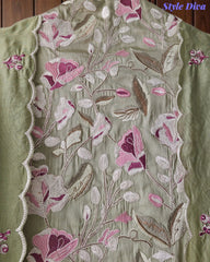Premium Mul Cotton Unstitched Suit with Colorful Embroidery and Scalloped Edge Dupatta