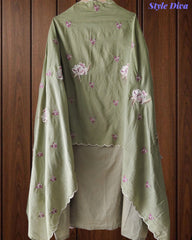Premium Mul Cotton Unstitched Suit with Colorful Embroidery and Scalloped Edge Dupatta