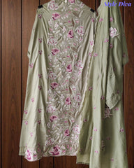Premium Mul Cotton Unstitched Suit with Colorful Embroidery and Scalloped Edge Dupatta