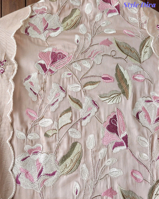 Premium Mul Cotton Unstitched Suit with Colorful Embroidery and Scalloped Edge Dupatta