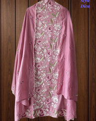 Premium Mul Cotton Unstitched Suit with Colorful Embroidery and Scalloped Edge Dupatta
