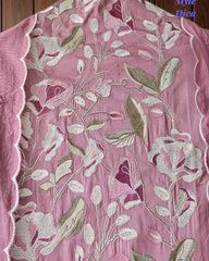 Premium Mul Cotton Unstitched Suit with Colorful Embroidery and Scalloped Edge Dupatta