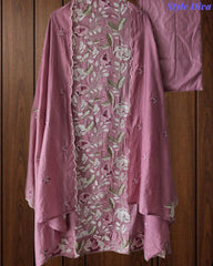 Premium Mul Cotton Unstitched Suit with Colorful Embroidery and Scalloped Edge Dupatta