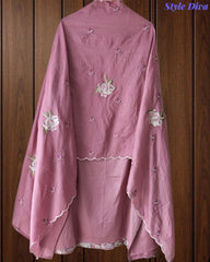 Premium Mul Cotton Unstitched Suit with Colorful Embroidery and Scalloped Edge Dupatta