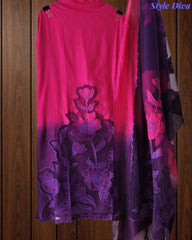 Premium Muslin Ombre Unstitched Suit with Applique Work and Embroidered Dupatta