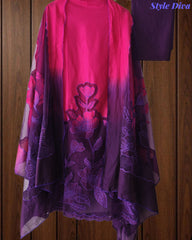 Premium Muslin Ombre Unstitched Suit with Applique Work and Embroidered Dupatta