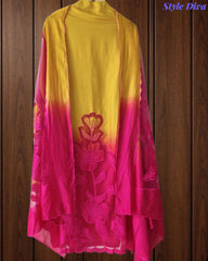 Premium Muslin Ombre Unstitched Suit with Applique Work and Embroidered Dupatta