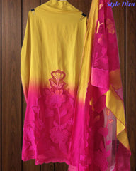 Premium Muslin Ombre Unstitched Suit with Applique Work and Embroidered Dupatta