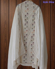 Mul Cotton Unstitched Suit Set with Lucknowi Embroidery & Crochet Lacing