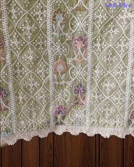 Mul Cotton Unstitched Suit Set with Lucknowi Embroidery & Crochet Lacing