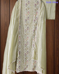 Mul Cotton Unstitched Suit Set with Lucknowi Embroidery & Crochet Lacing