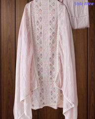 Mul Cotton Unstitched Suit Set with Lucknowi Embroidery & Crochet Lacing