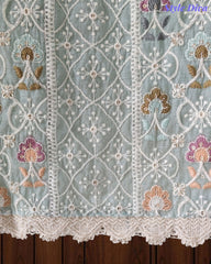 Mul Cotton Unstitched Suit Set with Lucknowi Embroidery & Crochet Lacing