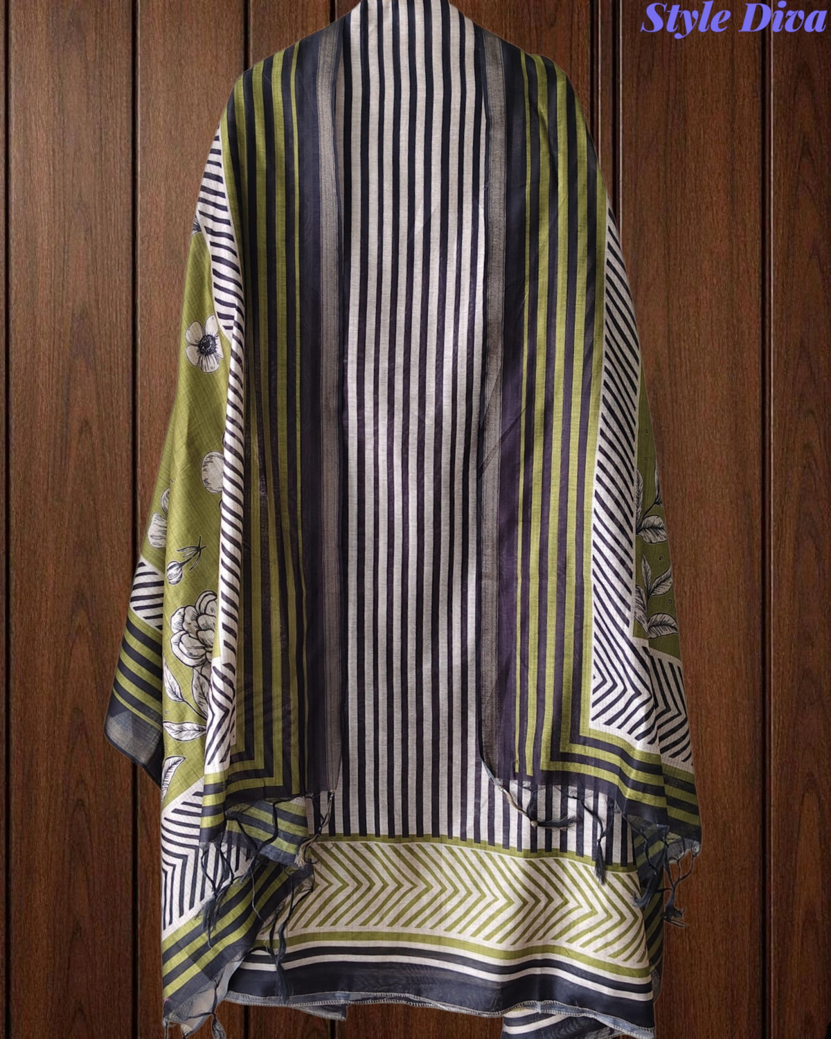 Cotton Maheshwari Digital Print Unstitched Suit Set with Banarasi Border