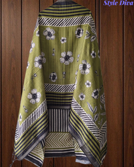 Cotton Maheshwari Digital Print Unstitched Suit Set with Banarasi Border