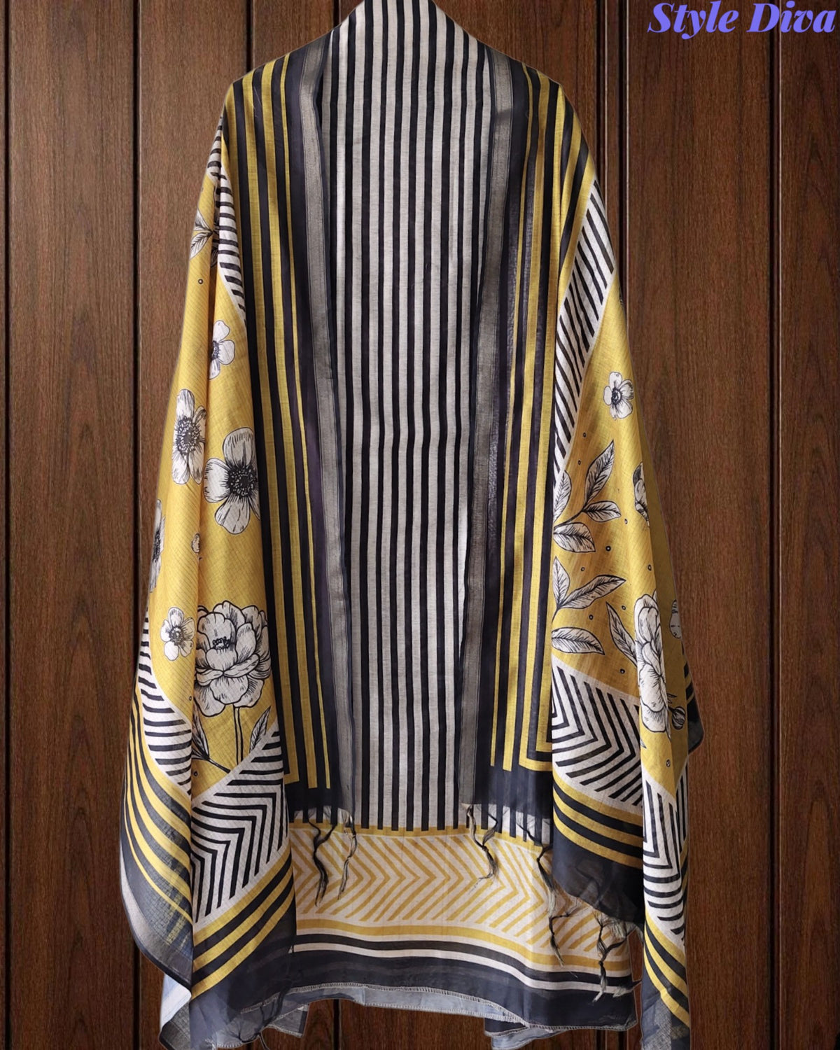 Cotton Maheshwari Digital Print Unstitched Suit Set with Banarasi Border